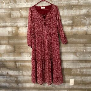 Lucky Brand Burgundy Floral Long Sleeve Dress